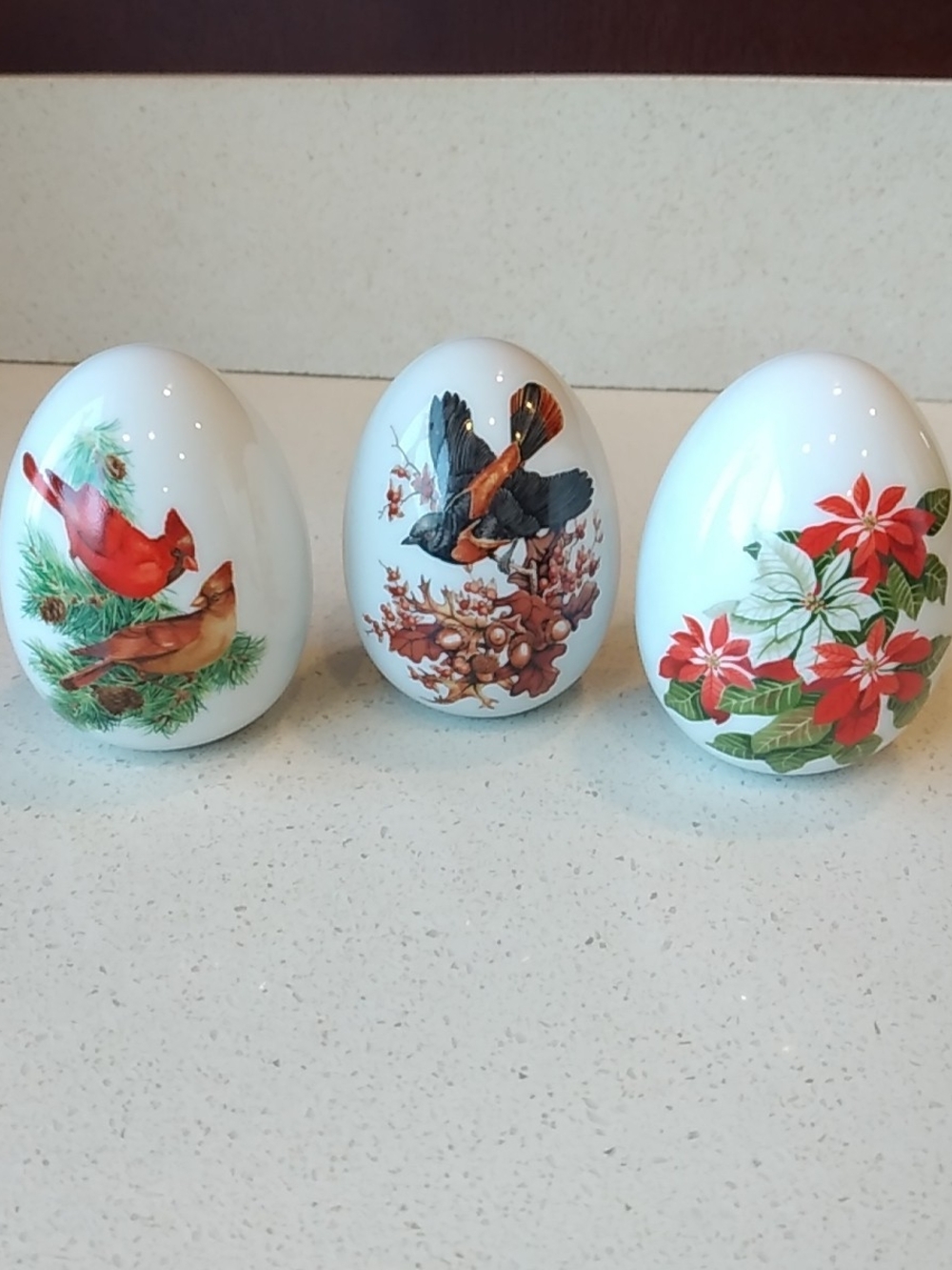 Vintage Avon Ceramic Egg Lot, Cardinal, Birds, Poinsettia, Floral, Christmas